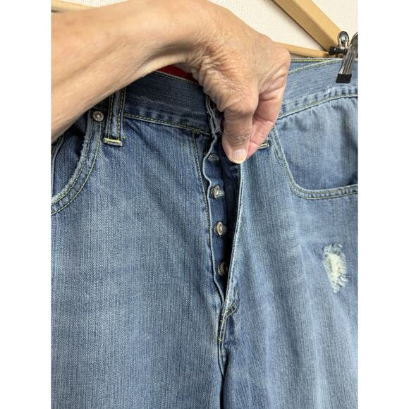 Y2K Guess Jeans Men Straight Leg Sz 36x32 Modele Distressed Button Fly Grunge - Picture 6 of 16